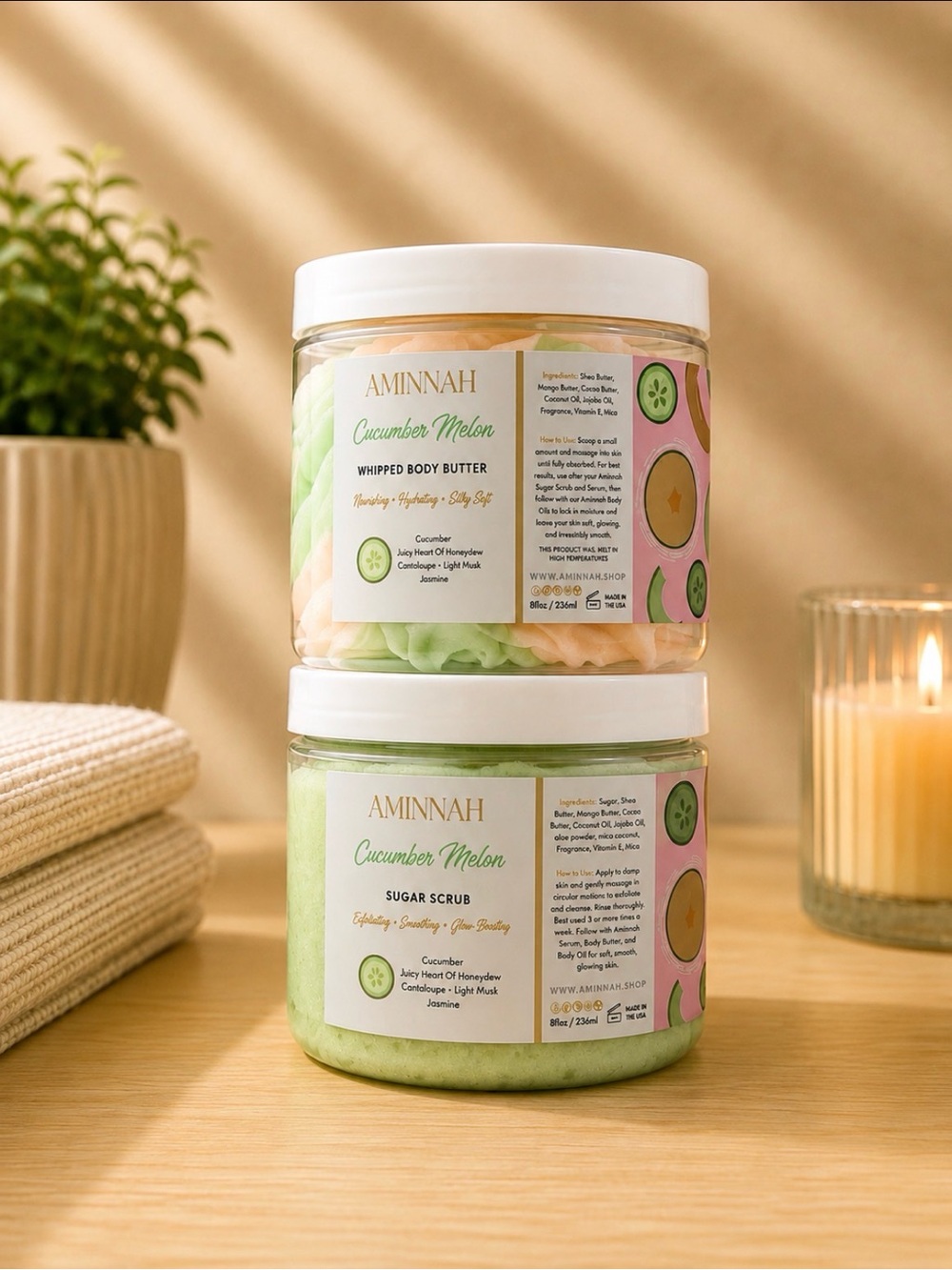 Aminnah (NWT) Cucumber Melon Whipped Body Butter & Sugar Scrub